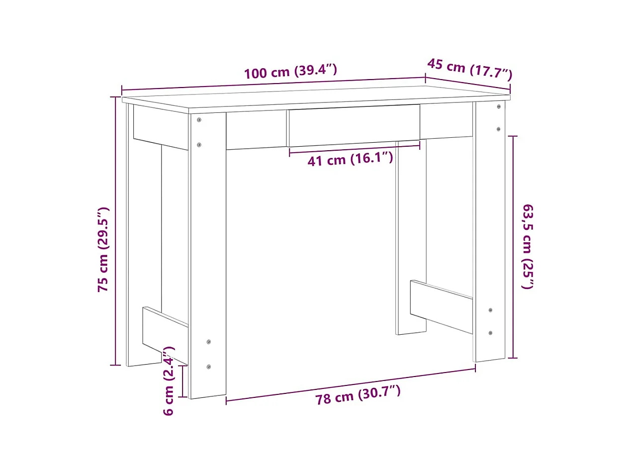 Bureau gris béton 100x45x75 cm bois d'ingénierie