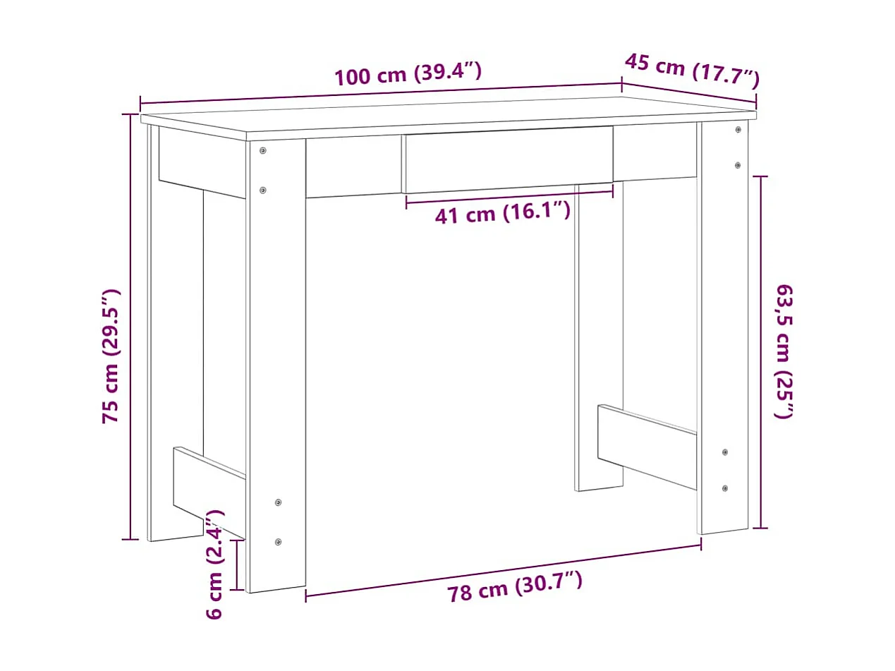 Bureau gris béton 100x45x75 cm bois d'ingénierie