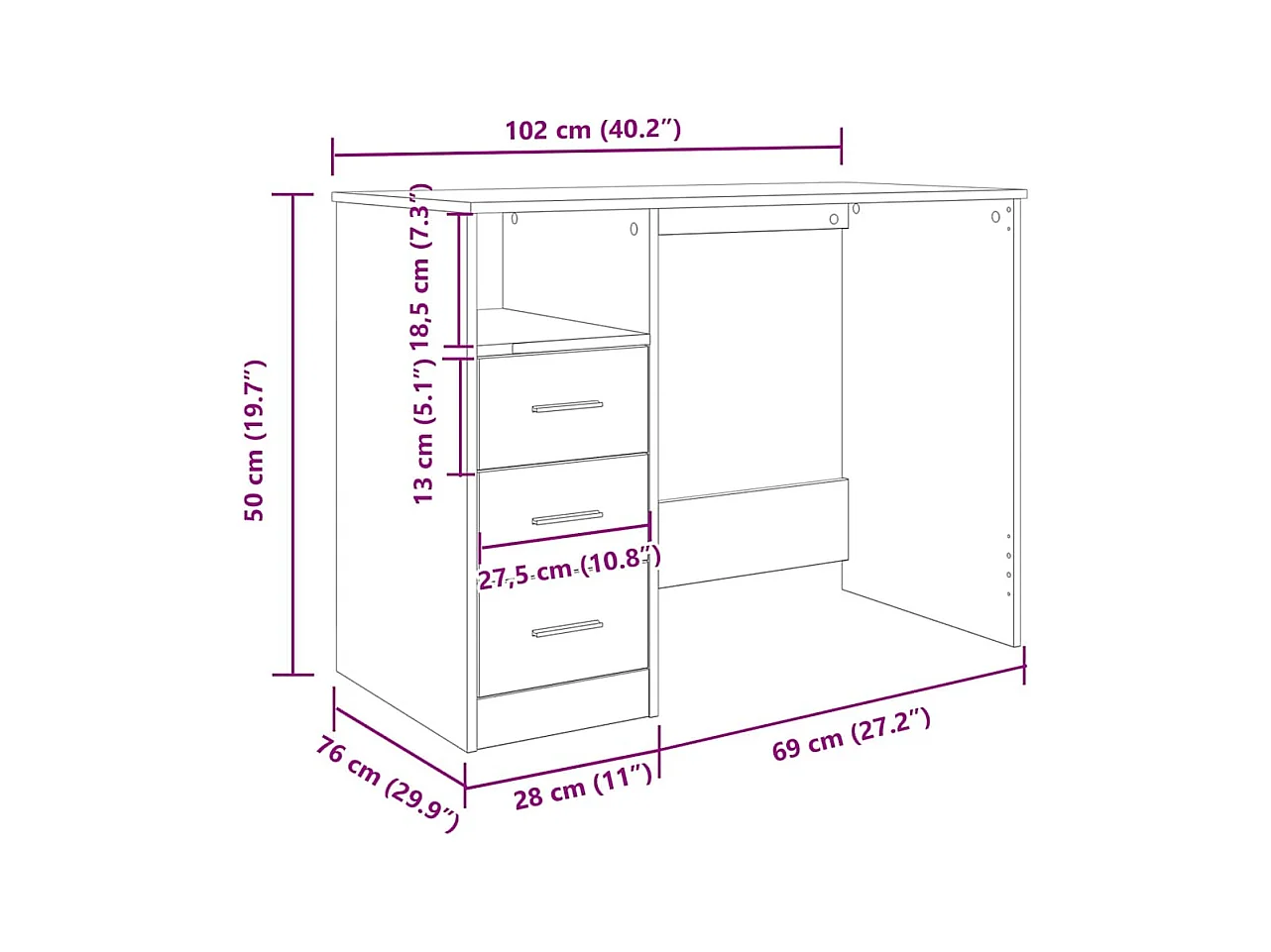Escritorio de madera ingeniería madera envejecida 102x76x50 cm