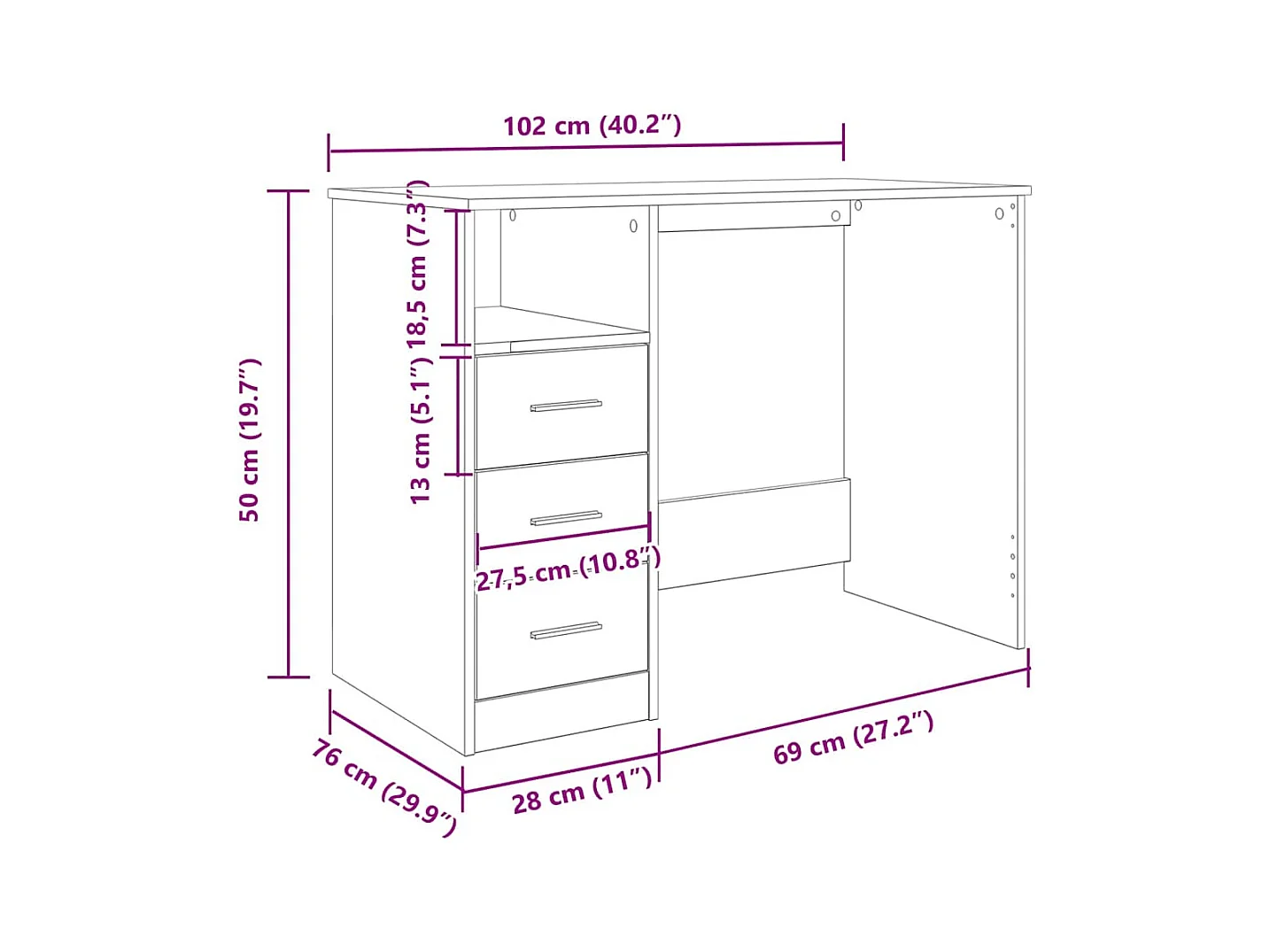 Escritorio de madera ingeniería madera envejecida 102x76x50 cm
