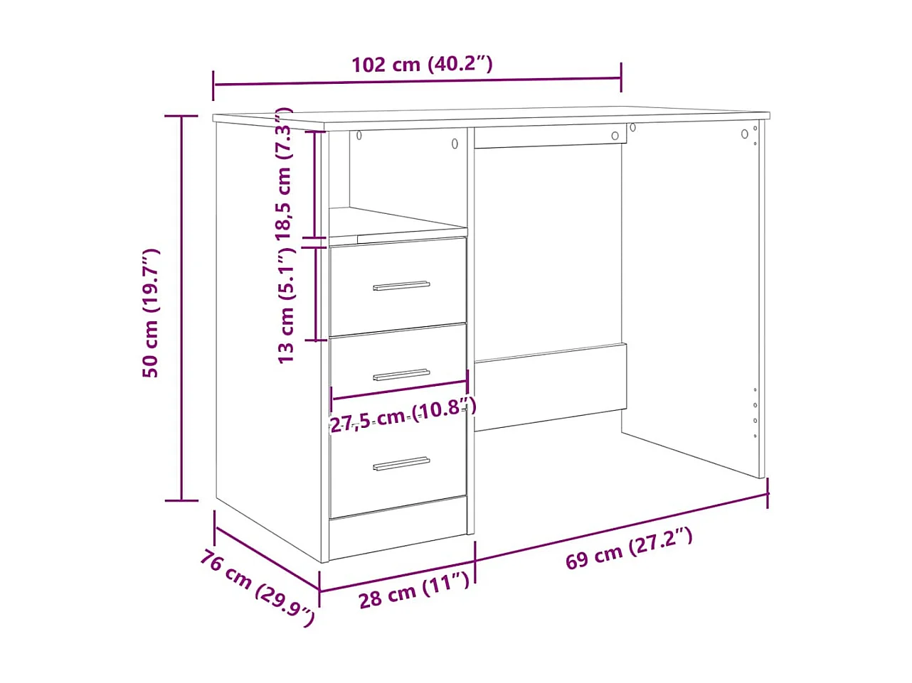 Schreibtisch Altholz-Optik 102x76x50 cm Holzwerkstoff