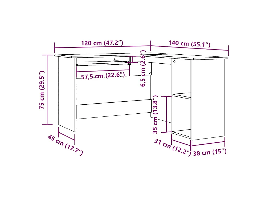 Scrivania Angolare Legno Antico 120x140x75 cm Legno Multistrato