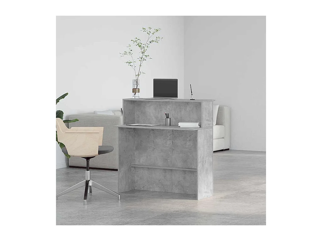 Bureau de réception gris béton 100x50x103,5cm bois d'ingénierie