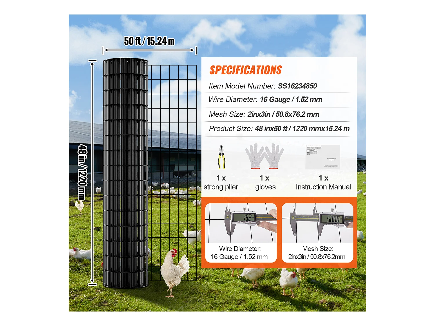 Rollo de Malla Metálica Galvanizada SucceBuy Hardware Cloth, Malla para Pollos Calibre 16, Malla Metálica Recubierta de Vinilo