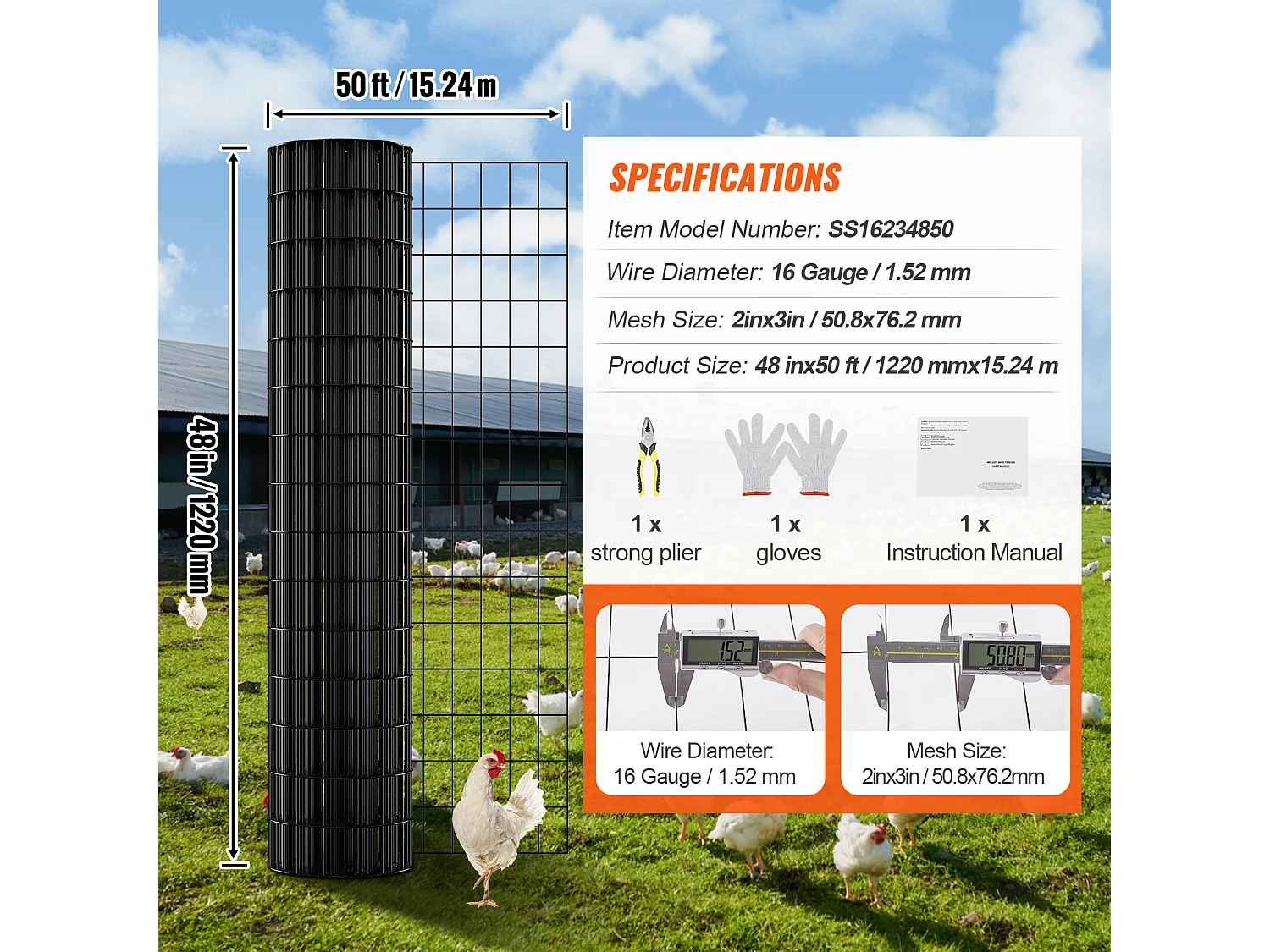 Rouleau de Treillis Métallique Galvanisé SucceBuy Hardware Cloth, Grillage à Poules de Calibre 16, Treillis Métallique Enduit de Vinyle