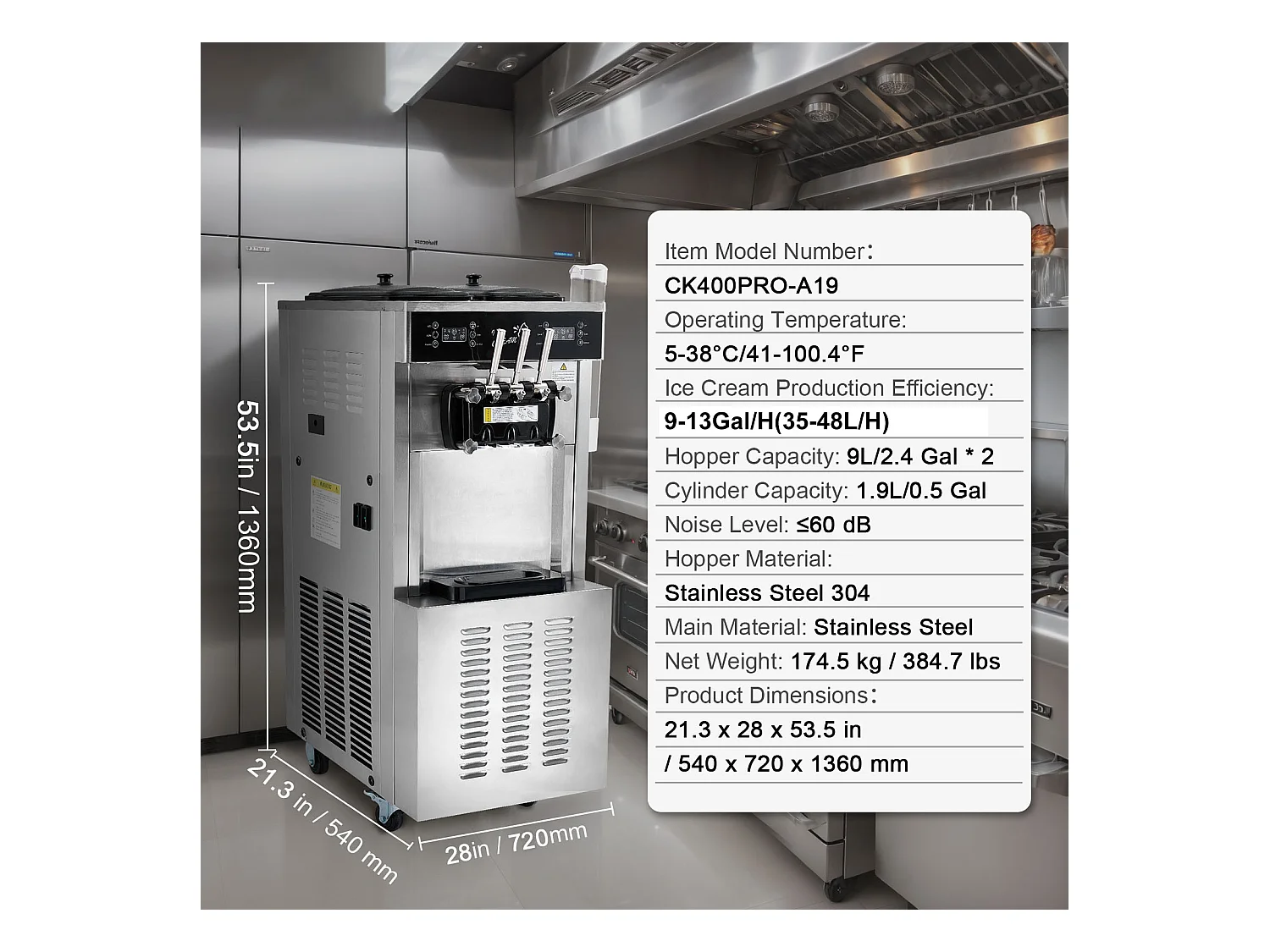 Sorbetière  SucceBuy Machine à Crème Glacée Commerciale 34-44 L/H Panneau LED 3 Parfums