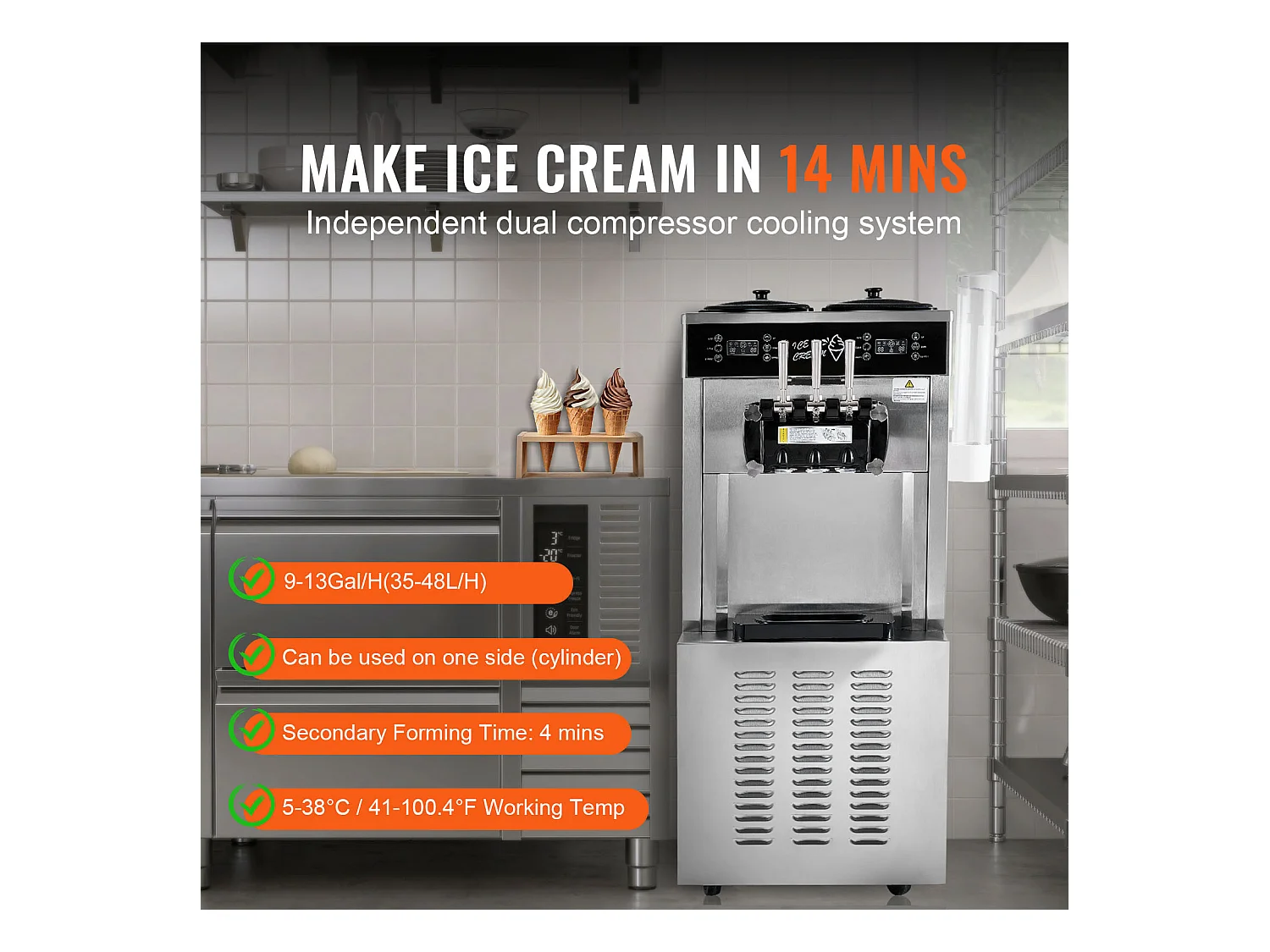 Sorbetière  SucceBuy Machine à Crème Glacée Commerciale 34-44 L/H Panneau LED 3 Parfums