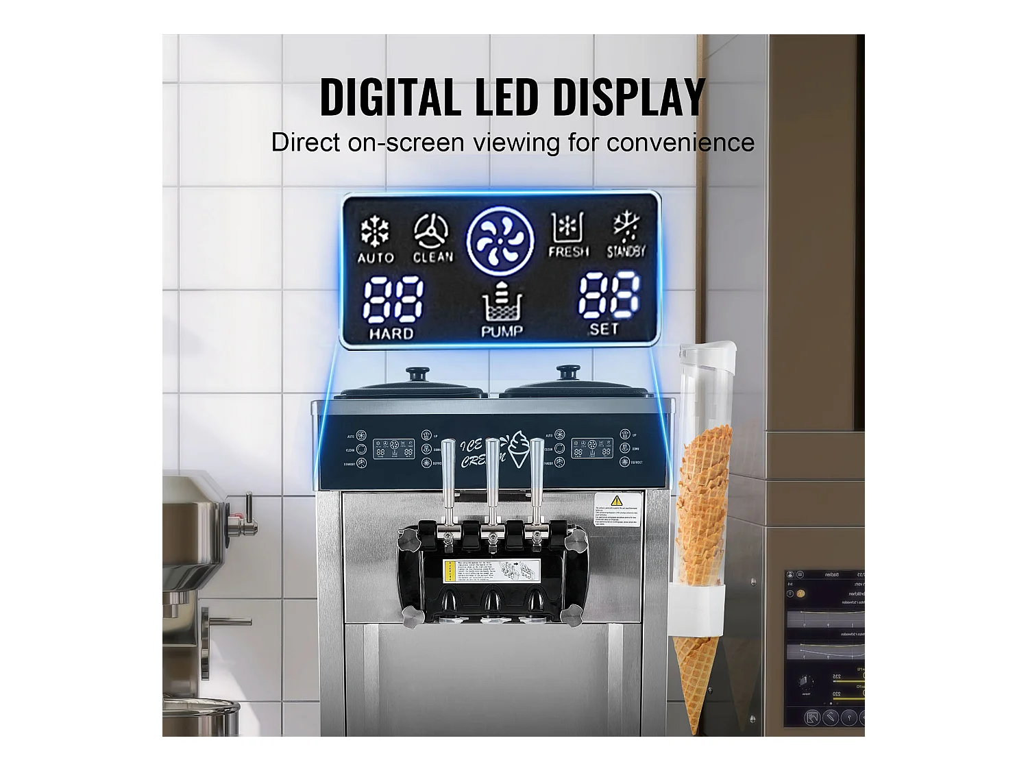 Sorbetière  SucceBuy Machine à Crème Glacée Commerciale 34-44 L/H Panneau LED 3 Parfums