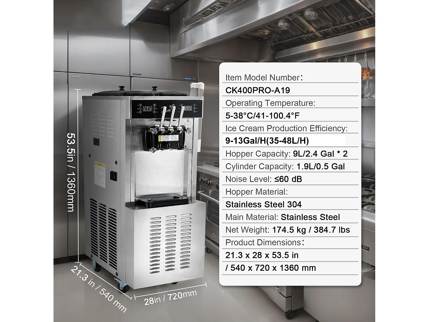 Sorbetière  SucceBuy Machine à Crème Glacée Commerciale 34-44 L/H Panneau LED 3 Parfums