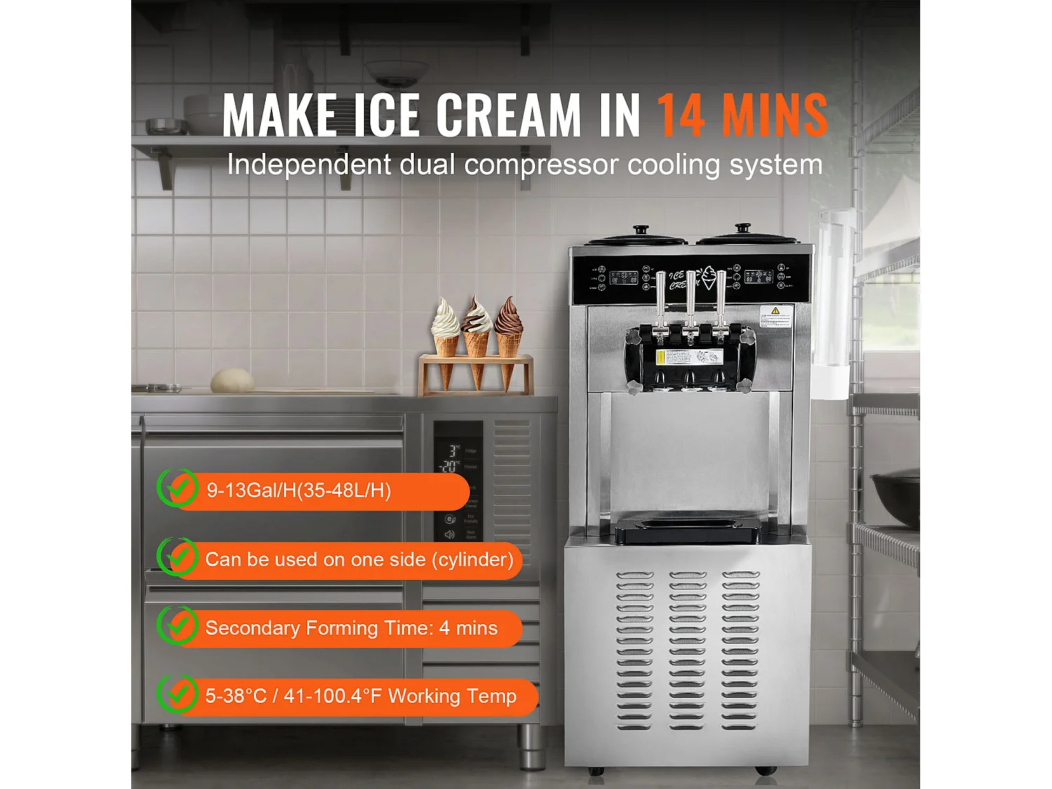 Sorbetière  SucceBuy Machine à Crème Glacée Commerciale 34-44 L/H Panneau LED 3 Parfums