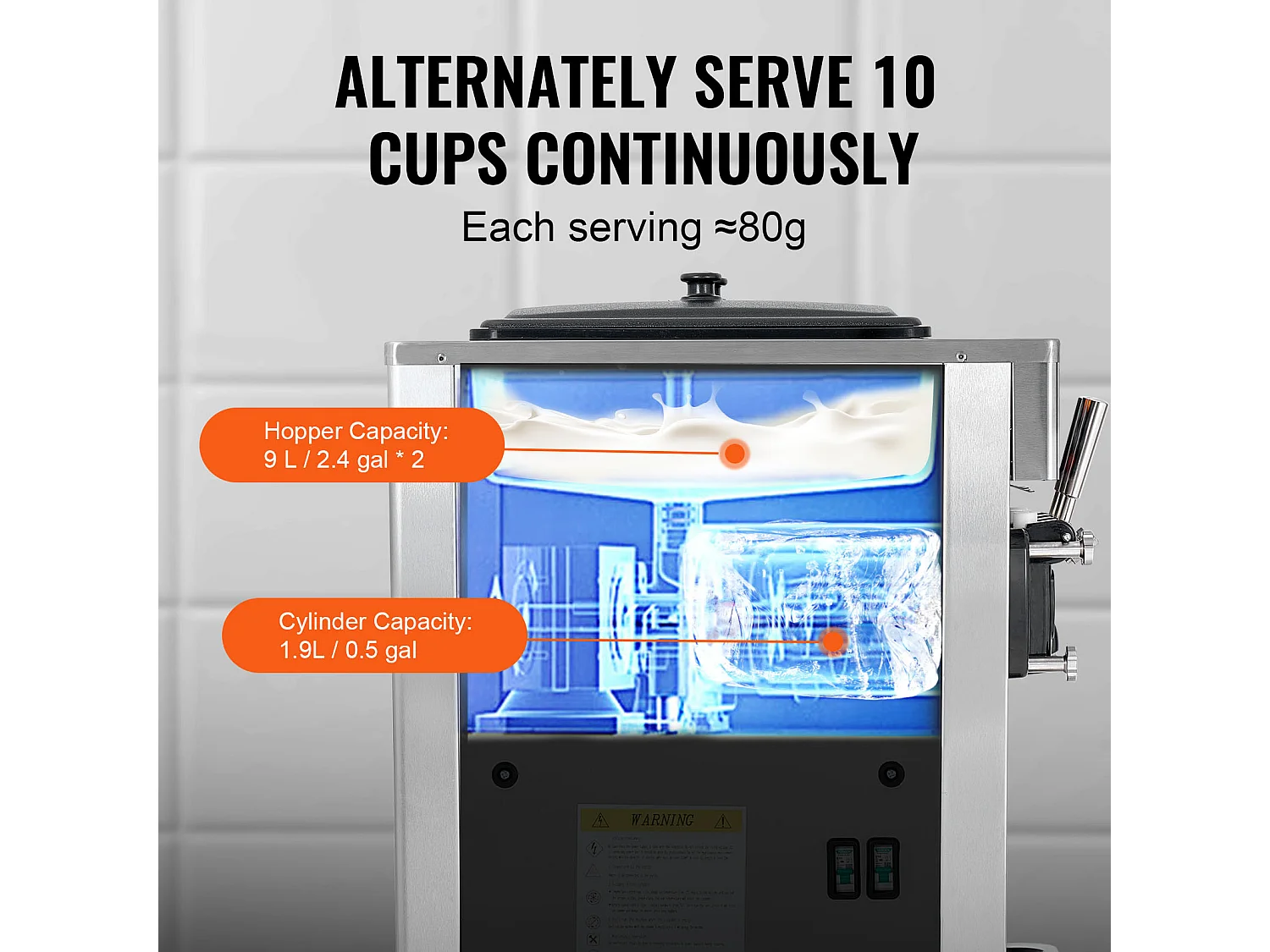 Sorbetière  SucceBuy Machine à Crème Glacée Commerciale 34-44 L/H Panneau LED 3 Parfums