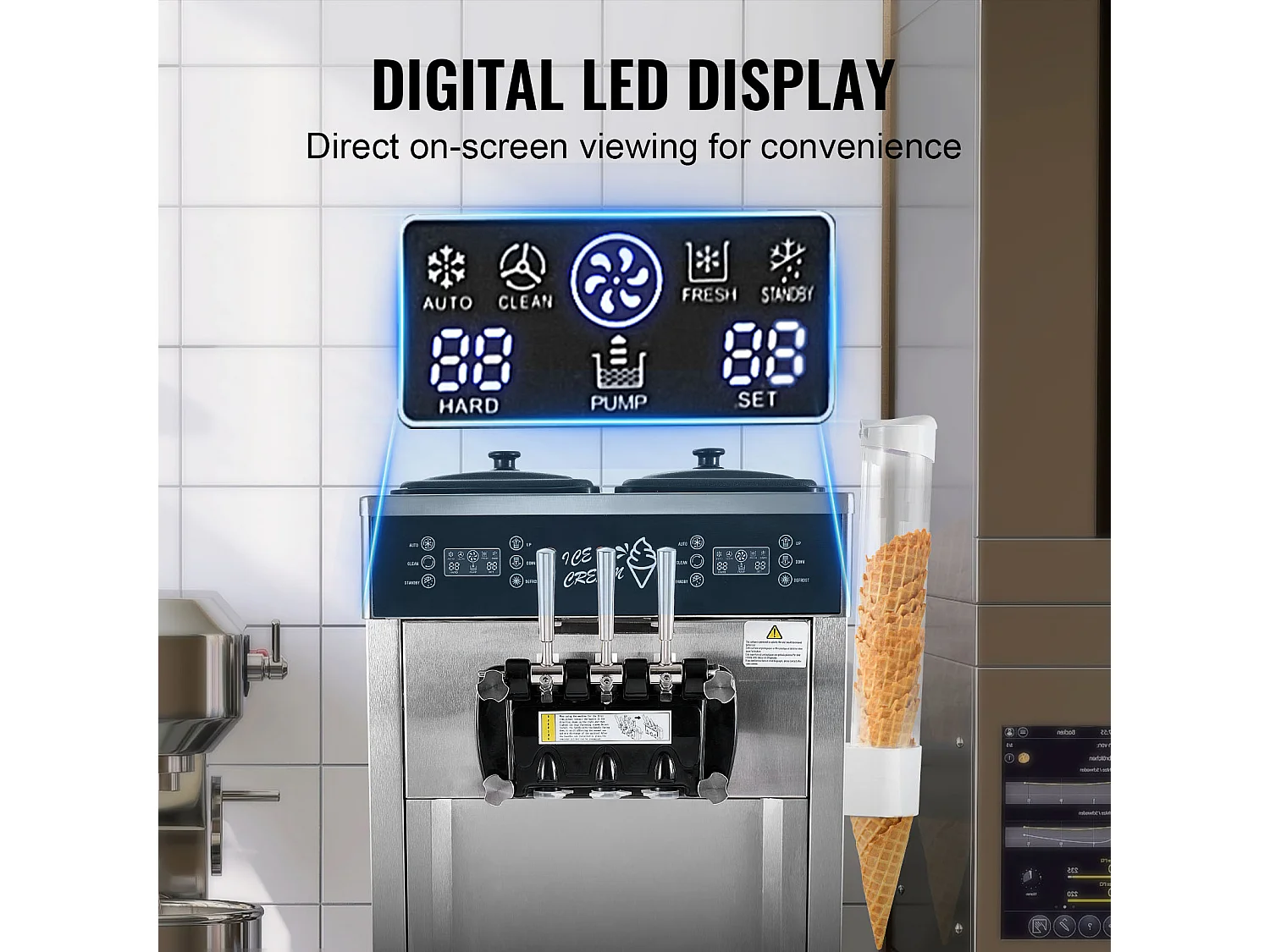 Sorbetière  SucceBuy Machine à Crème Glacée Commerciale 34-44 L/H Panneau LED 3 Parfums