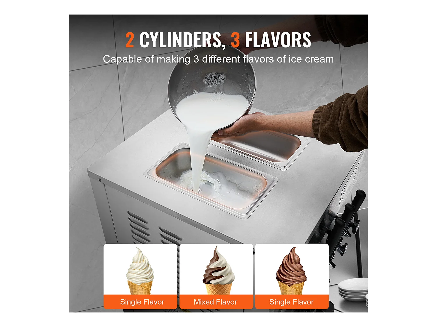 Machine à Crème Glacée Commerciale, Sorbetière à 3 Parfums SucceBuy, Rendement 21-31 L/H