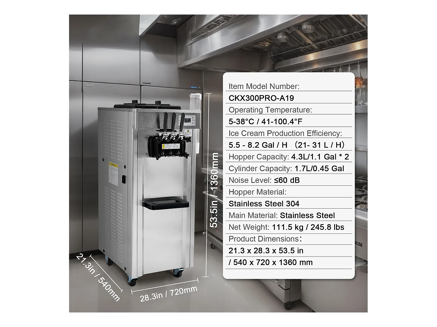 Machine à Crème Glacée Commerciale, Sorbetière à 3 Parfums SucceBuy, Rendement 21-31 L/H