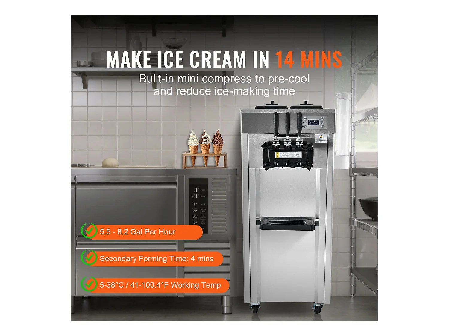 Machine à Crème Glacée Commerciale, Sorbetière à 3 Parfums SucceBuy, Rendement 21-31 L/H