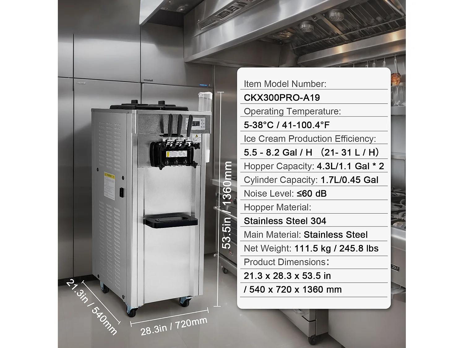 Machine à Crème Glacée Commerciale, Sorbetière à 3 Parfums SucceBuy, Rendement 21-31 L/H