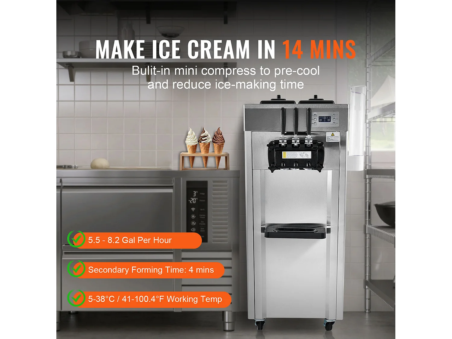 Machine à Crème Glacée Commerciale, Sorbetière à 3 Parfums SucceBuy, Rendement 21-31 L/H