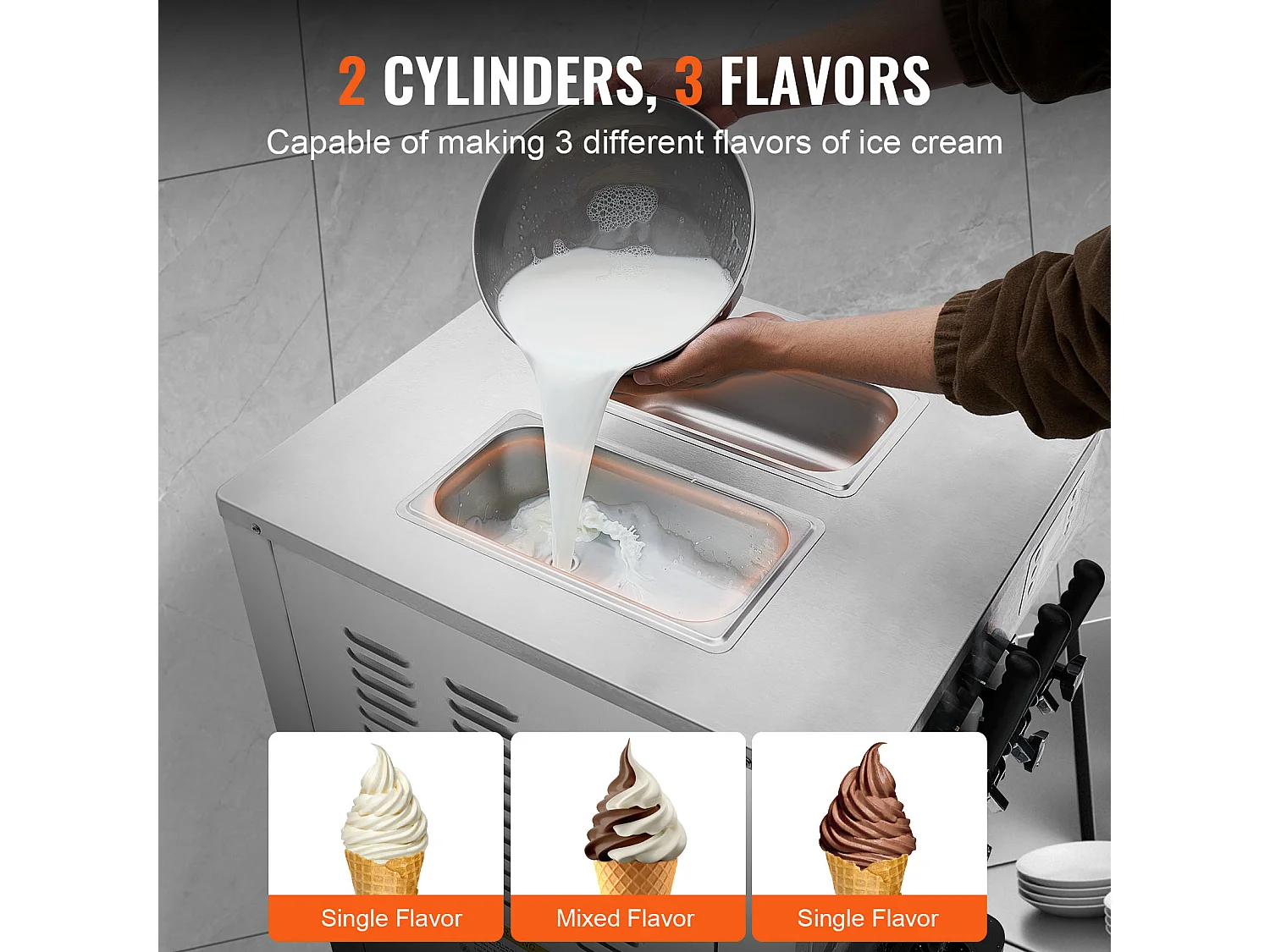 Machine à Crème Glacée Commerciale, Sorbetière à 3 Parfums SucceBuy, Rendement 21-31 L/H