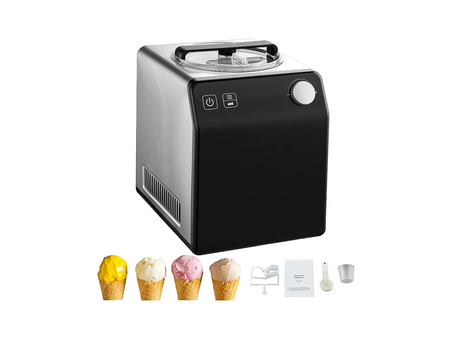 Sorbetière SucceBuy Machine à Crème Glacée Automatique 2L, Machine à Glace Électrique pour Yaourt et Glace, Noir
