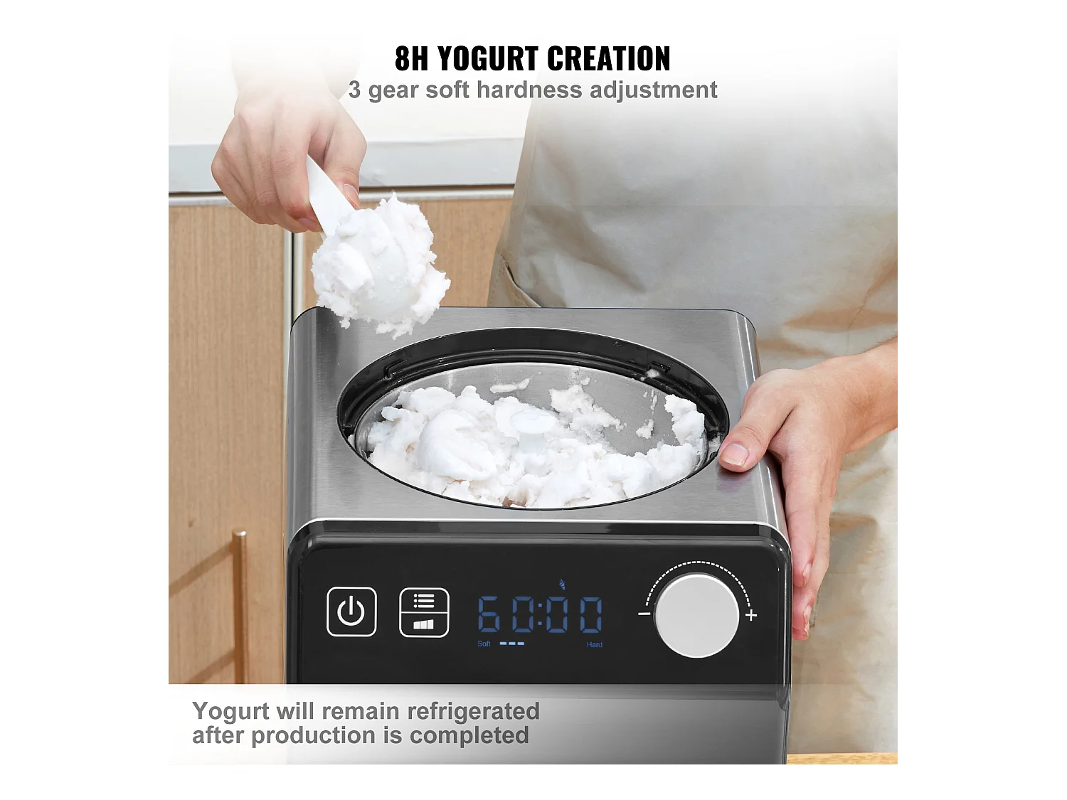 Sorbetière SucceBuy Machine à Crème Glacée Automatique 2L, Machine à Glace Électrique pour Yaourt et Glace, Noir