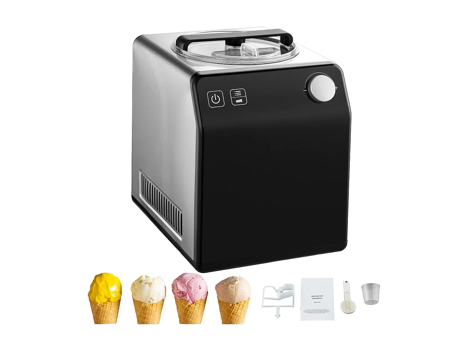 Sorbetaapparaat SucceBuy Automatische Ijsmachine 2L, Elektrische Ijsmachine voor Joghurt en Ijs, Zwart