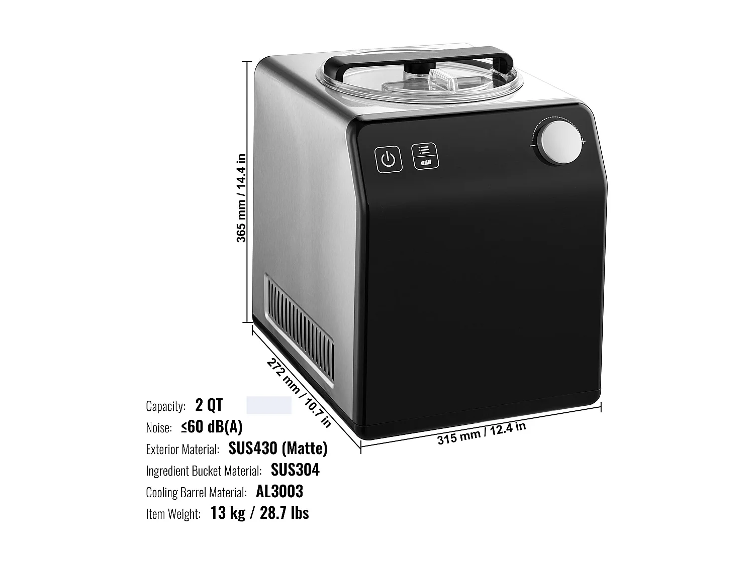 Sorbetaapparaat SucceBuy Automatische Ijsmachine 2L, Elektrische Ijsmachine voor Joghurt en Ijs, Zwart