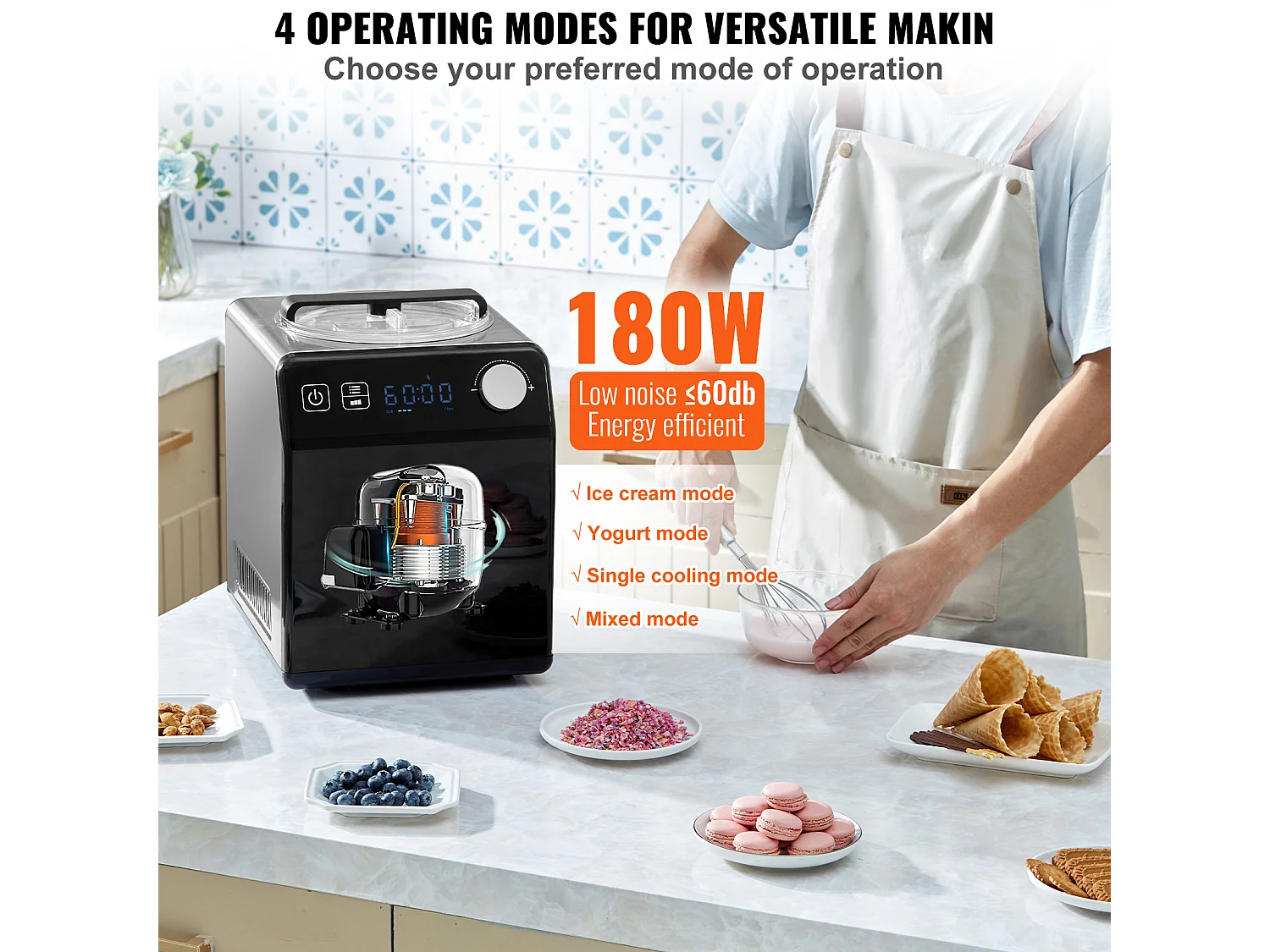 Sorbetaapparaat SucceBuy Automatische Ijsmachine 2L, Elektrische Ijsmachine voor Joghurt en Ijs, Zwart