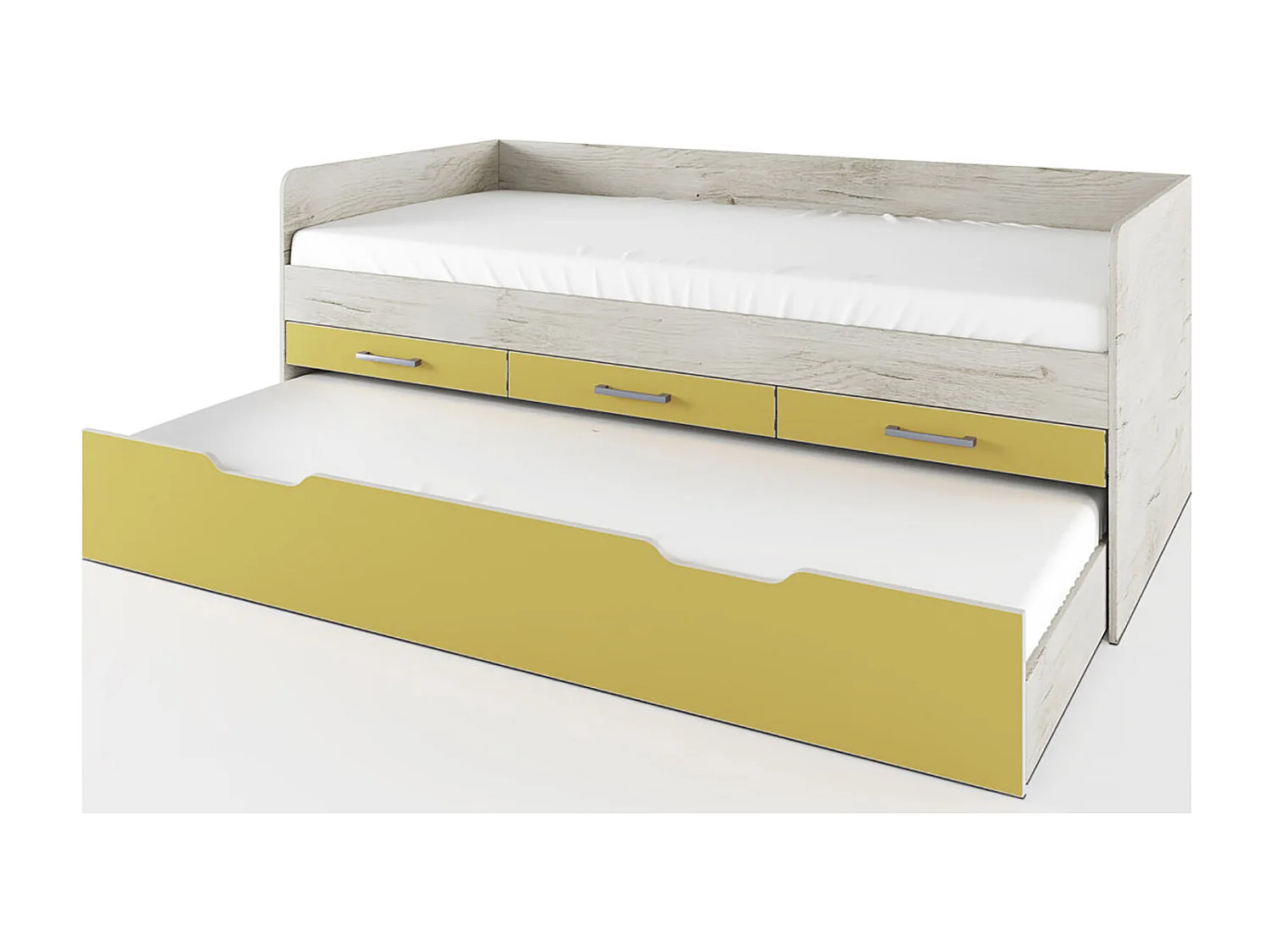 Letto singolo moderno con tre cassetti e un cassettone per camera da letto 90x200 legno bianco e giallo LI26