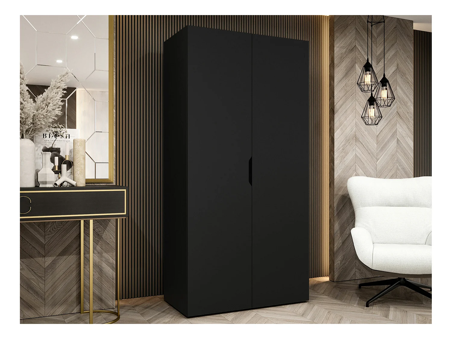 Armario Hartford 509, Negro, 202x100x50cm, Puertas de armario: Con bisagras