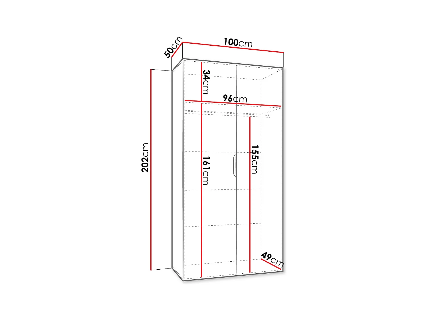 Armario Hartford 509, Negro, 202x100x50cm, Puertas de armario: Con bisagras