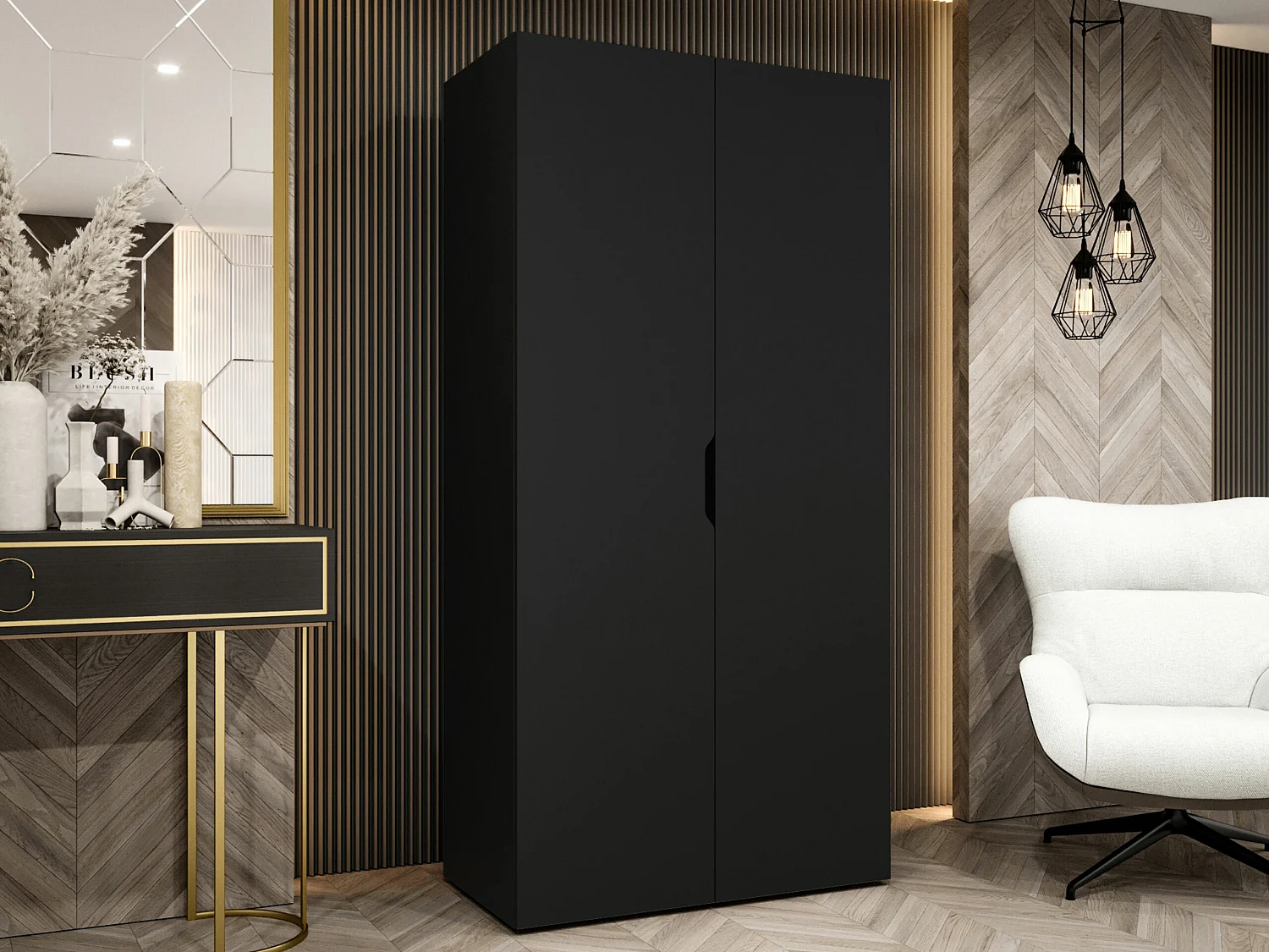 Armoire Hartford 509, Noir, 202x100x50cm, Portes d'armoire: Avec des charnières