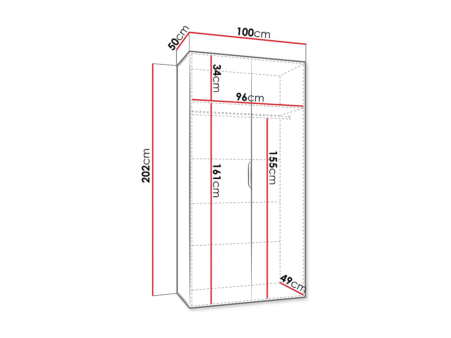Armoire Hartford 509, Noir, 202x100x50cm, Portes d'armoire: Avec des charnières