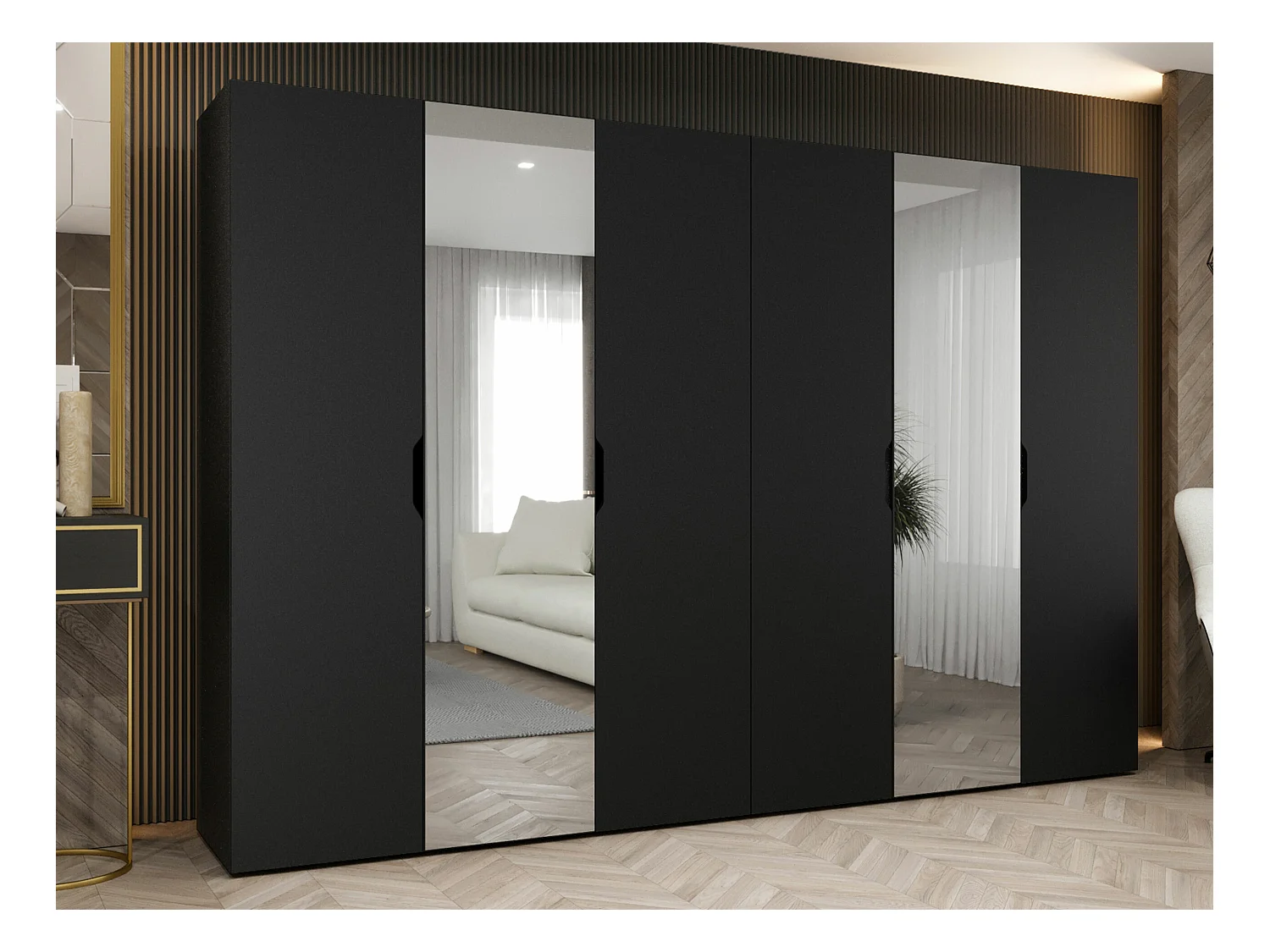 Armario Hartford 518, Negro, 202x300x50cm, Puertas de armario: Con bisagras