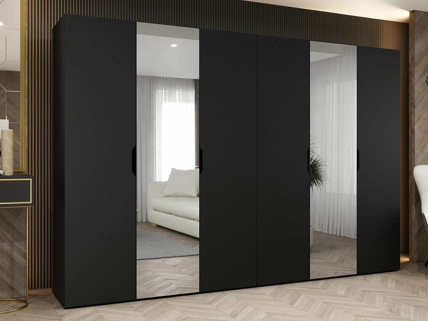 Armario Hartford 518, Negro, 202x300x50cm, Puertas de armario: Con bisagras