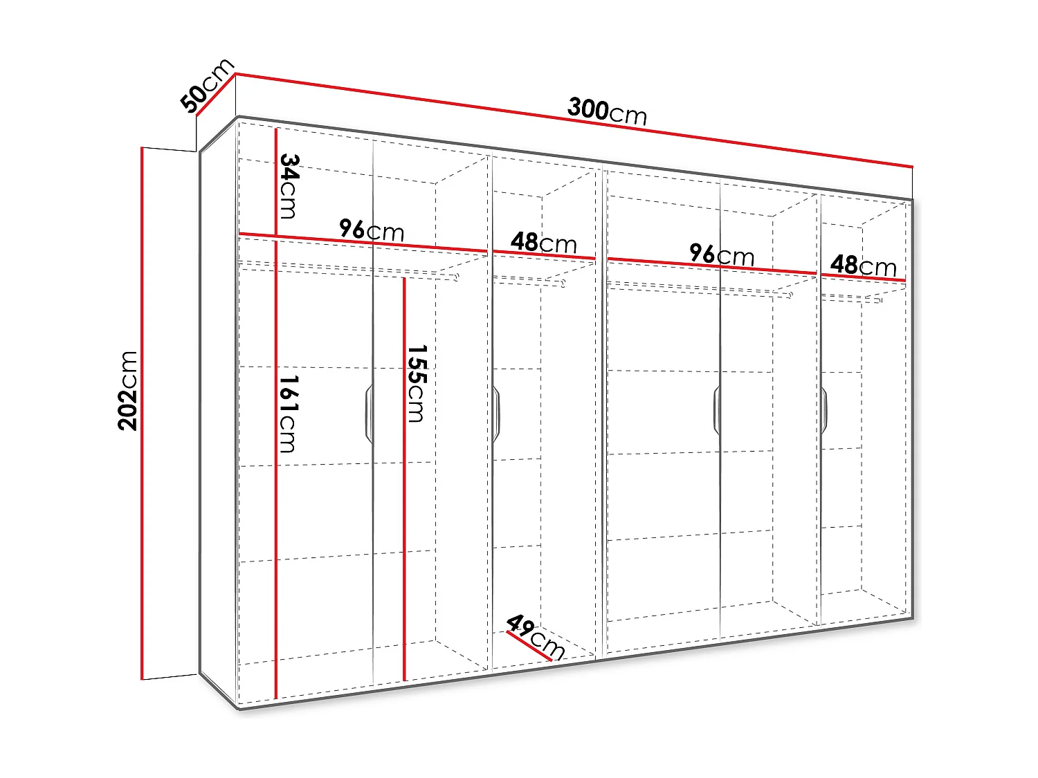 Armario Hartford 518, Negro, 202x300x50cm, Puertas de armario: Con bisagras