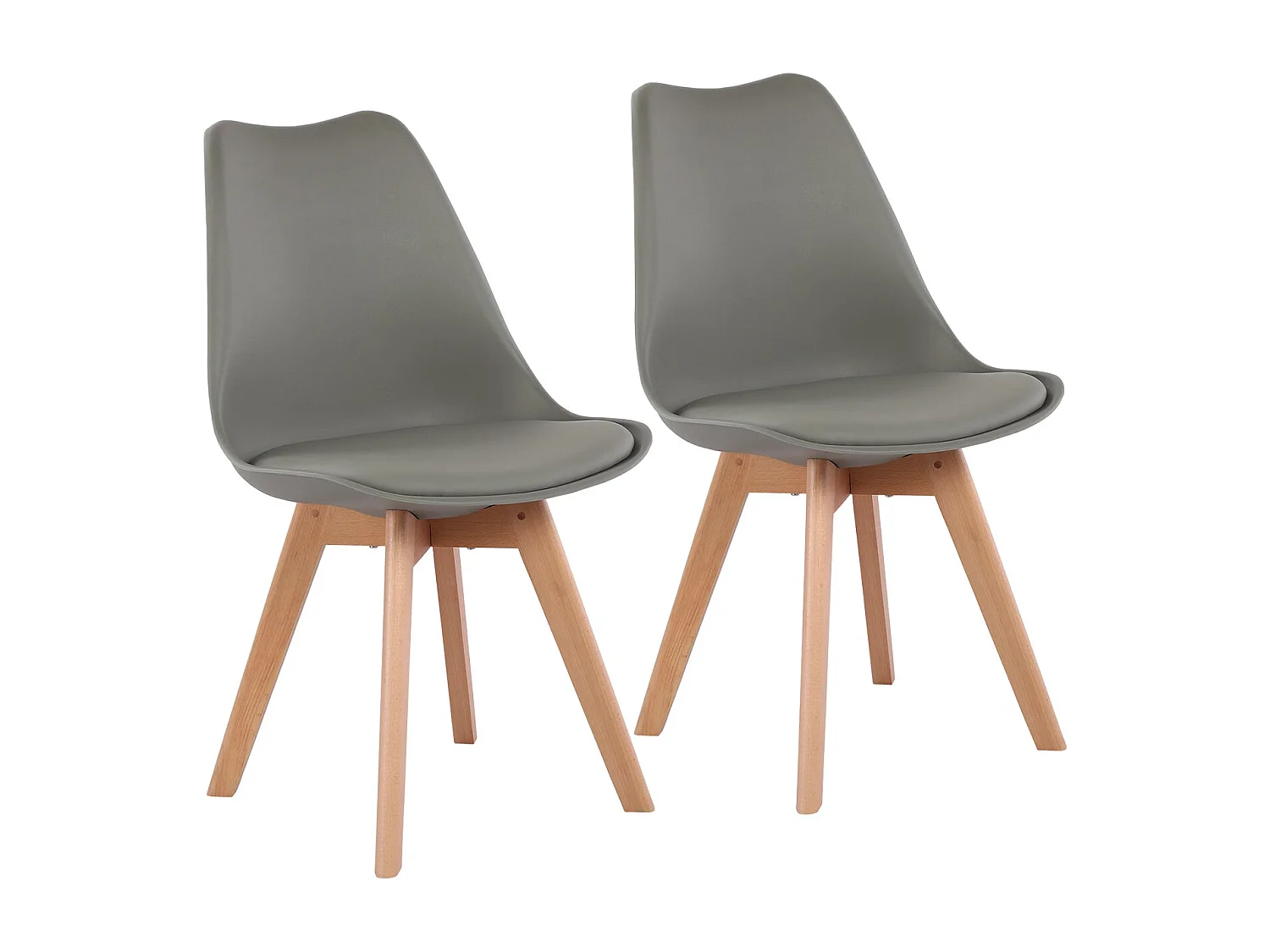 Lot de 2 Chaises design contemporain nordique scandinave - pieds en bois de hetre massif - Gris