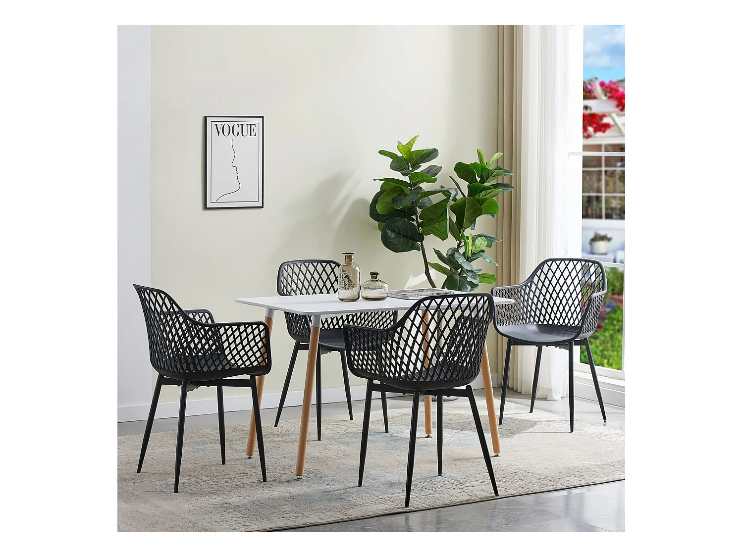 Lot de 4 Chaises de Salle à Manger de Style Scandinave - Noir - Idéales pour Terrasse, Jardin et Extérieur