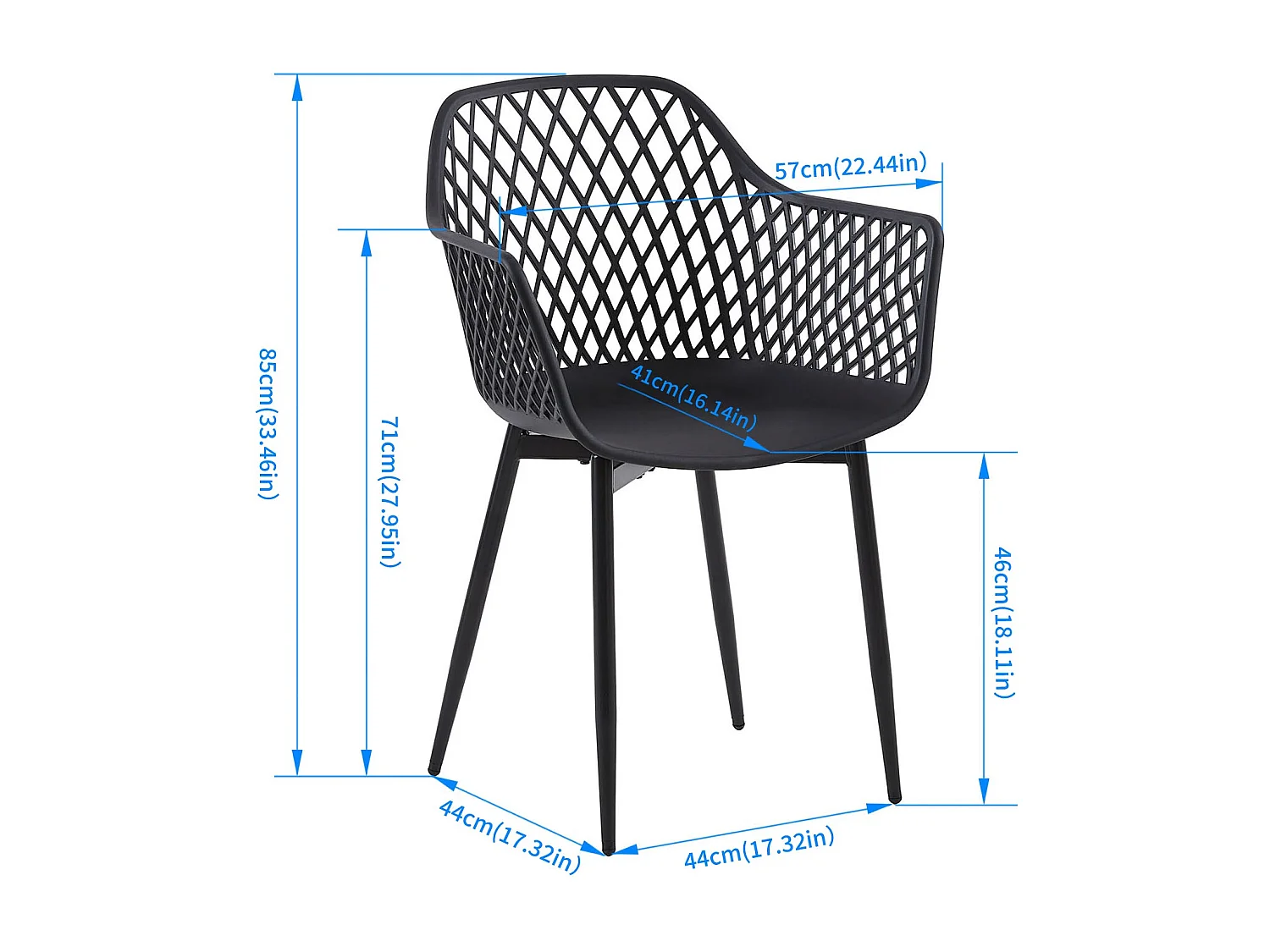 Lot de 4 Chaises de Salle à Manger de Style Scandinave - Noir - Idéales pour Terrasse, Jardin et Extérieur