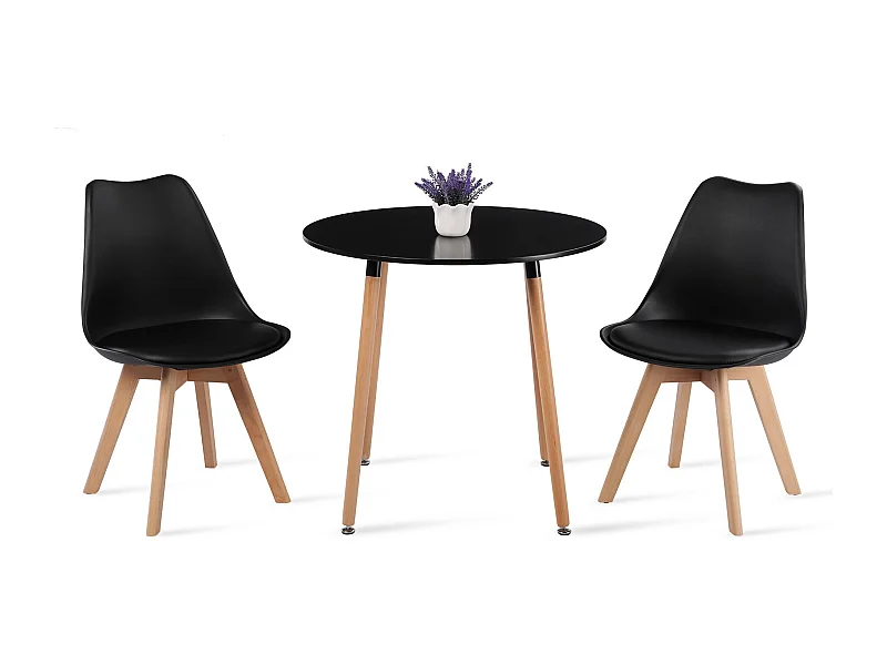 Lot de 2 Chaises design contemporain nordique scandinave - pieds en bois de hêtre massif - Noir