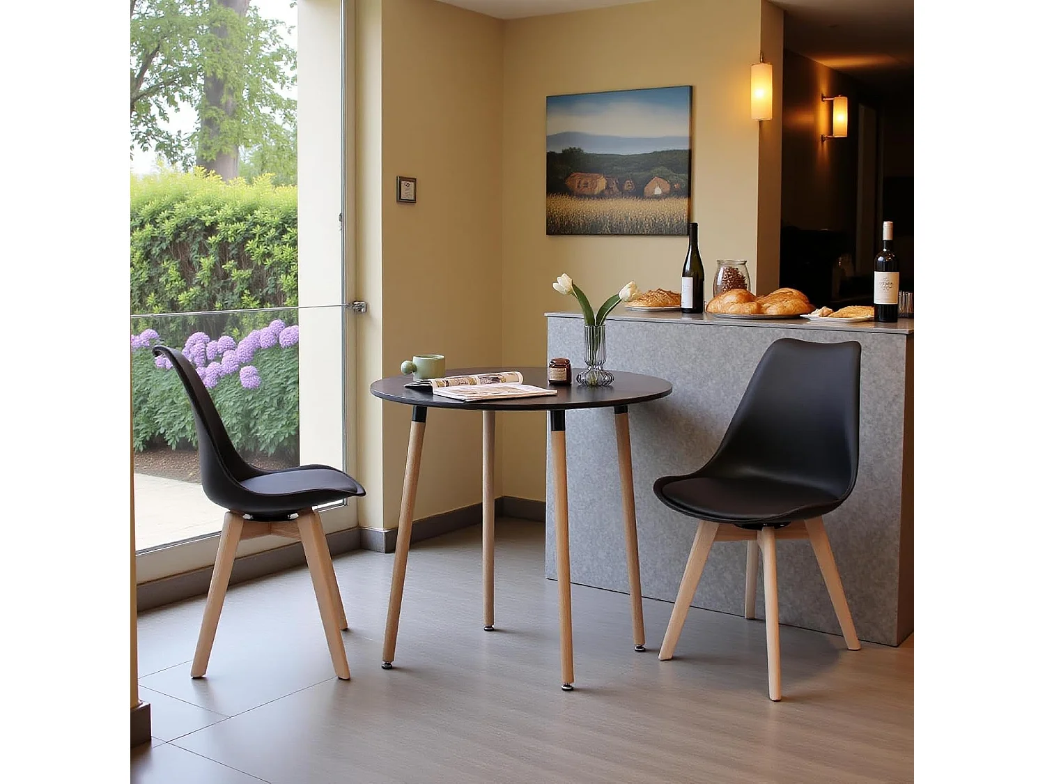 Lot de 2 Chaises design contemporain nordique scandinave - pieds en bois de hêtre massif - Noir