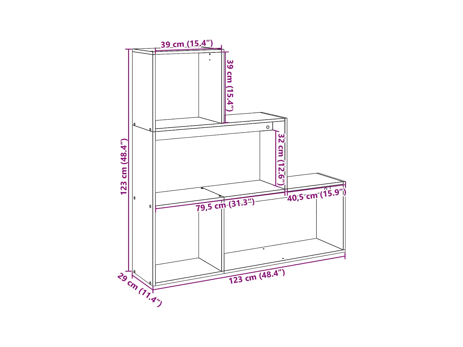 Kamerscherm / boekenkast 3-laags 123x29x123 cm hout zwart