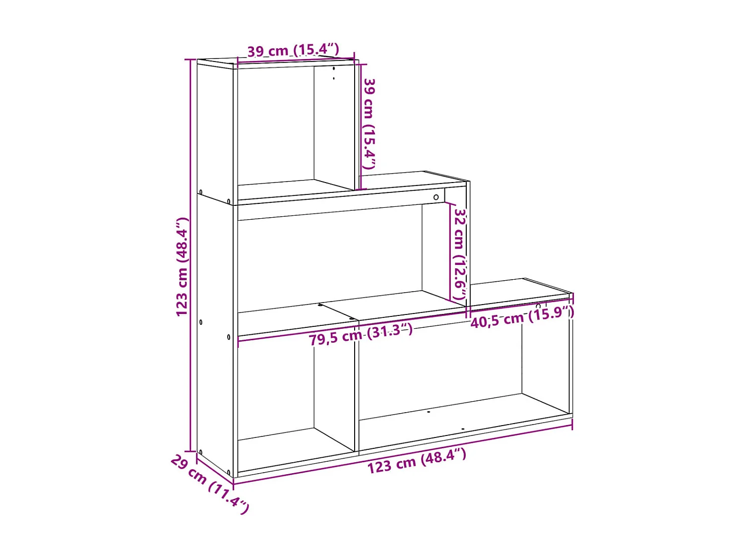 Kamerscherm / boekenkast 3-laags 123x29x123 cm hout zwart