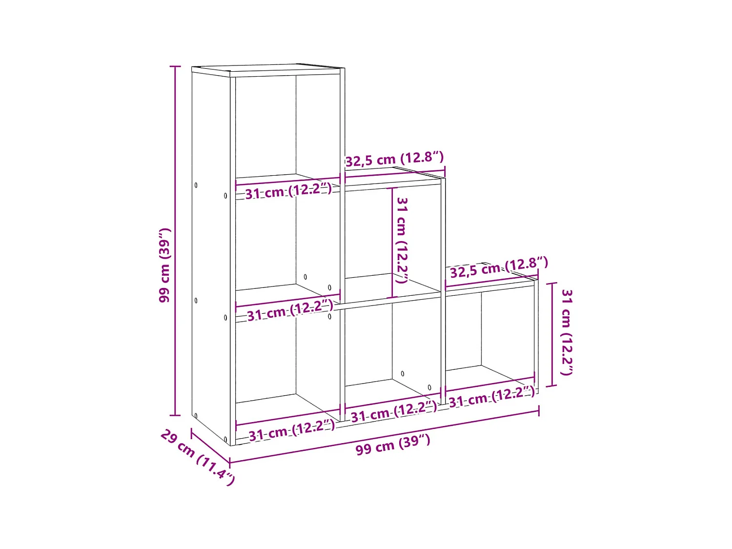 Kamerverdeler Boekenkast 3-laags Wit 99x29x99 cm Bewerkt Hout