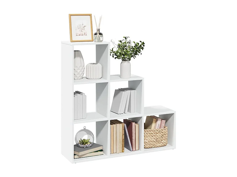 Bibliothèque séparateur de pièce à 3 niveaux Blanc 99 x 29 x 99 cm Bois d'ingénierie