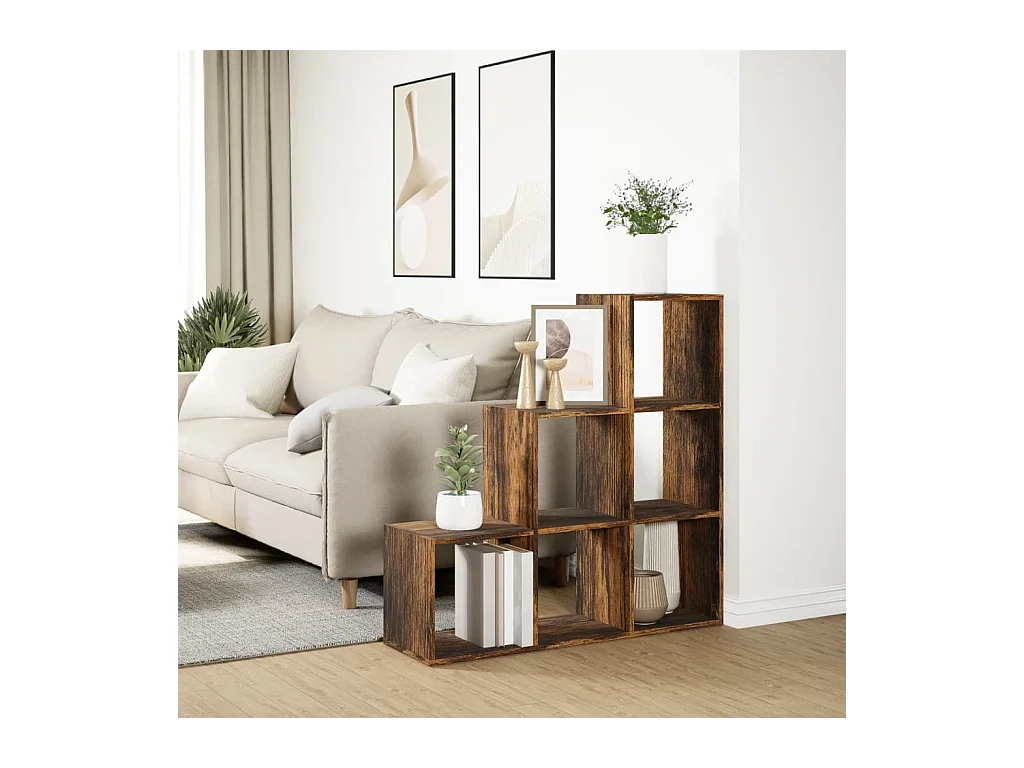 Étagère séparatrice de pièce à 3 niveaux chêne fumé 99x29x99 cm