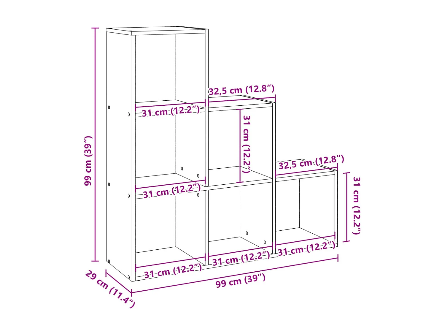Raumteiler-Bücherregal 3 Etagen Räuchereiche 99x29x99 cm