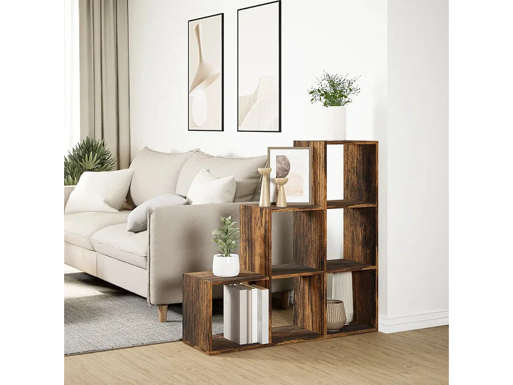Étagère séparatrice de pièce à 3 niveaux chêne fumé 99x29x99 cm