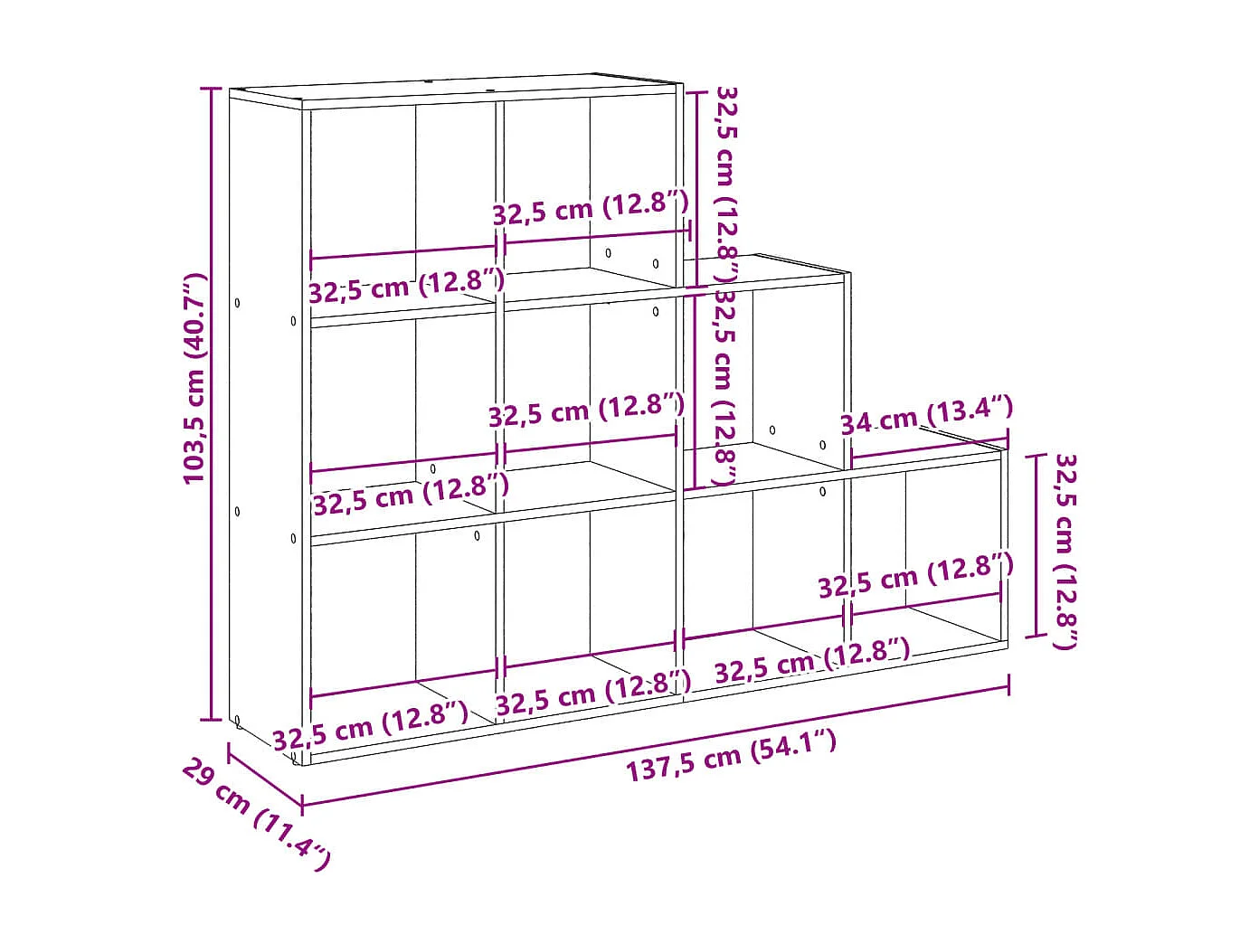 Raumteiler-Bücherregal 3 Stufen Weiß 137,5x29x103,5 cm