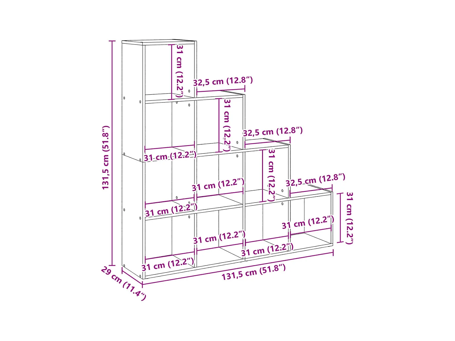 Raumteiler-Bücherregal 4 Stufen Altholz-Optik 131,5x29x131,5 cm