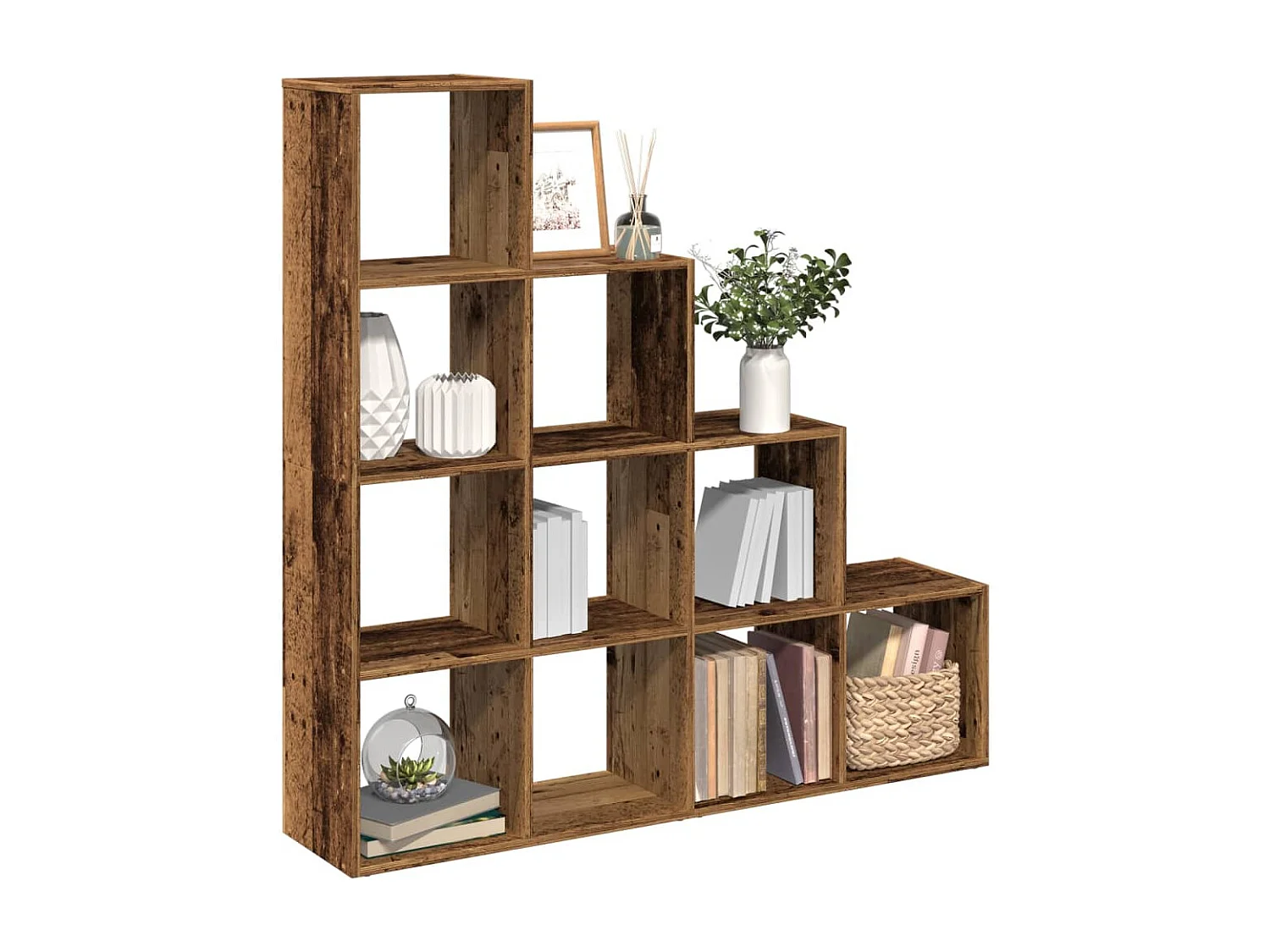 Étagère séparatrice de pièce à 4 niveaux vieux bois